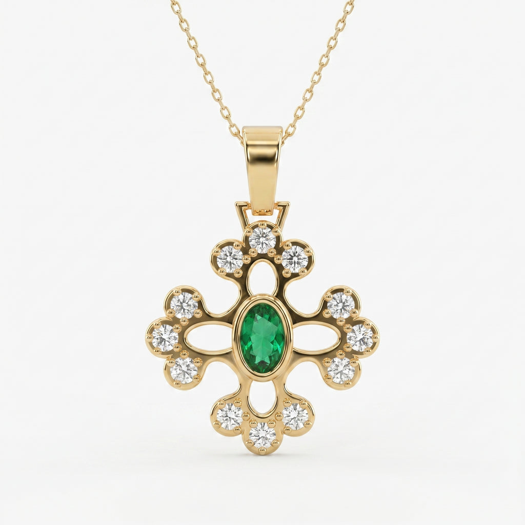Elegant Round Diamond Floral Pendant Necklace