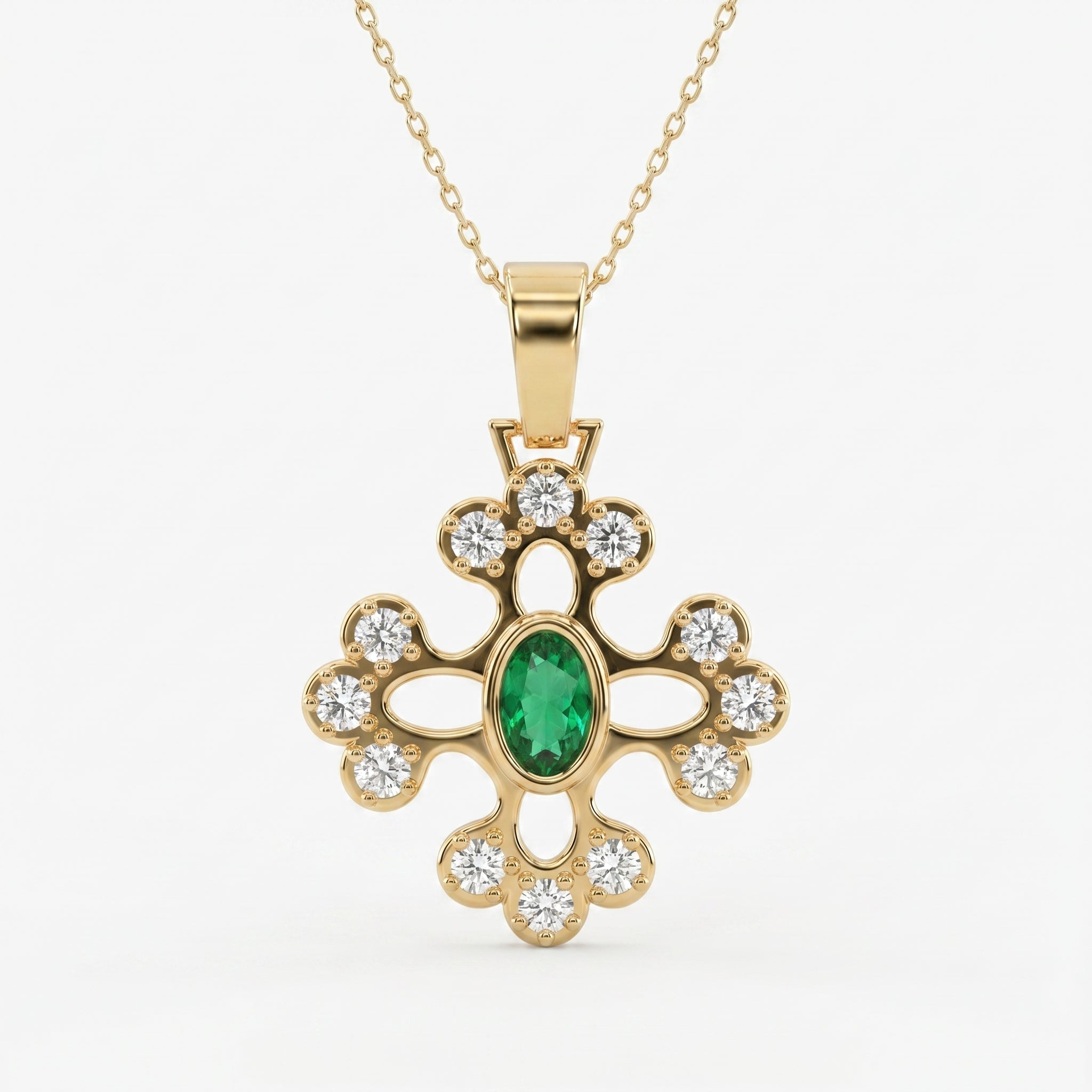 Elegant Round Diamond Floral Pendant Necklace