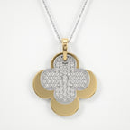 Elegant Pave Two-Tone Clover Diamond Pendant Necklace