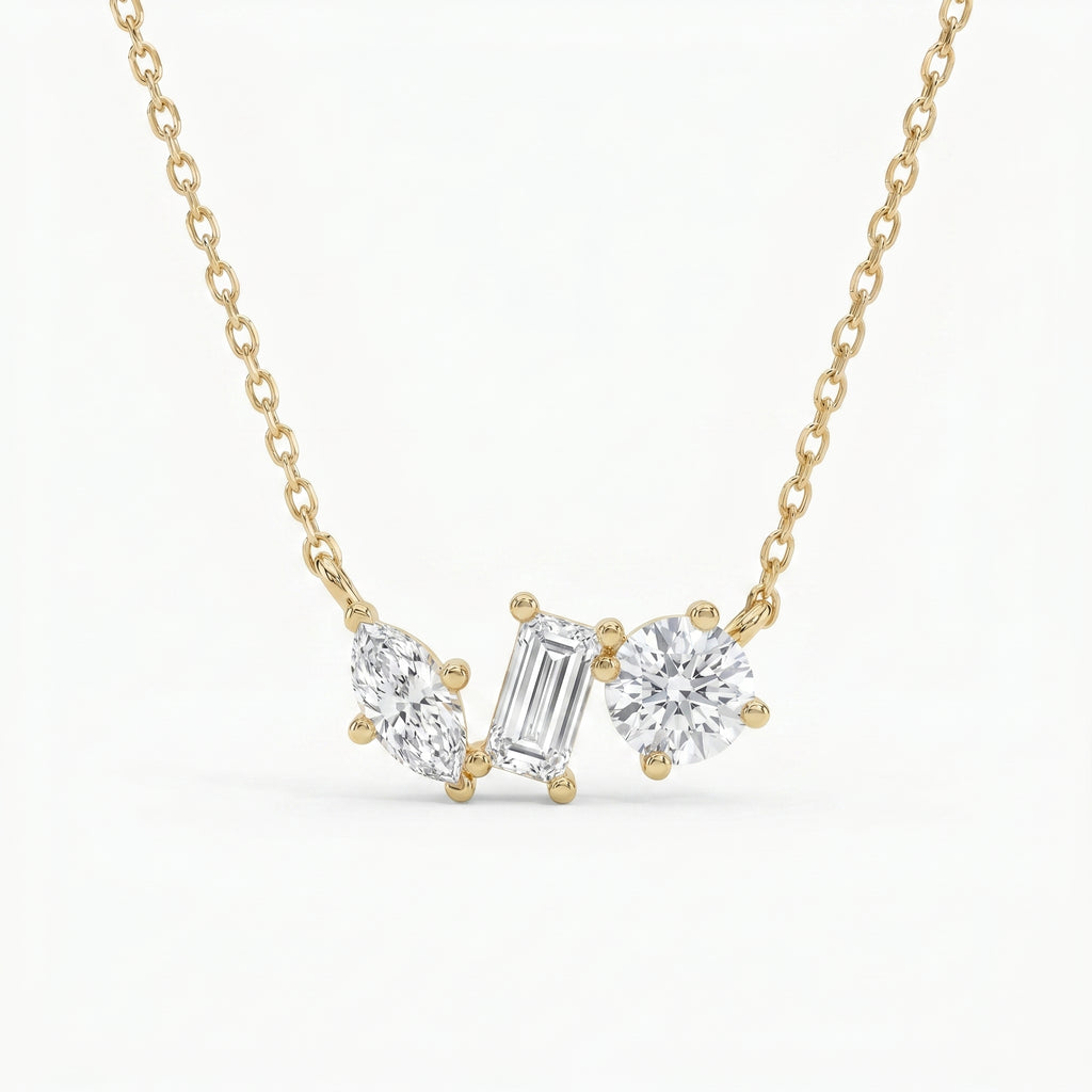 Elegant Three Stone Diamond Pendant Necklace