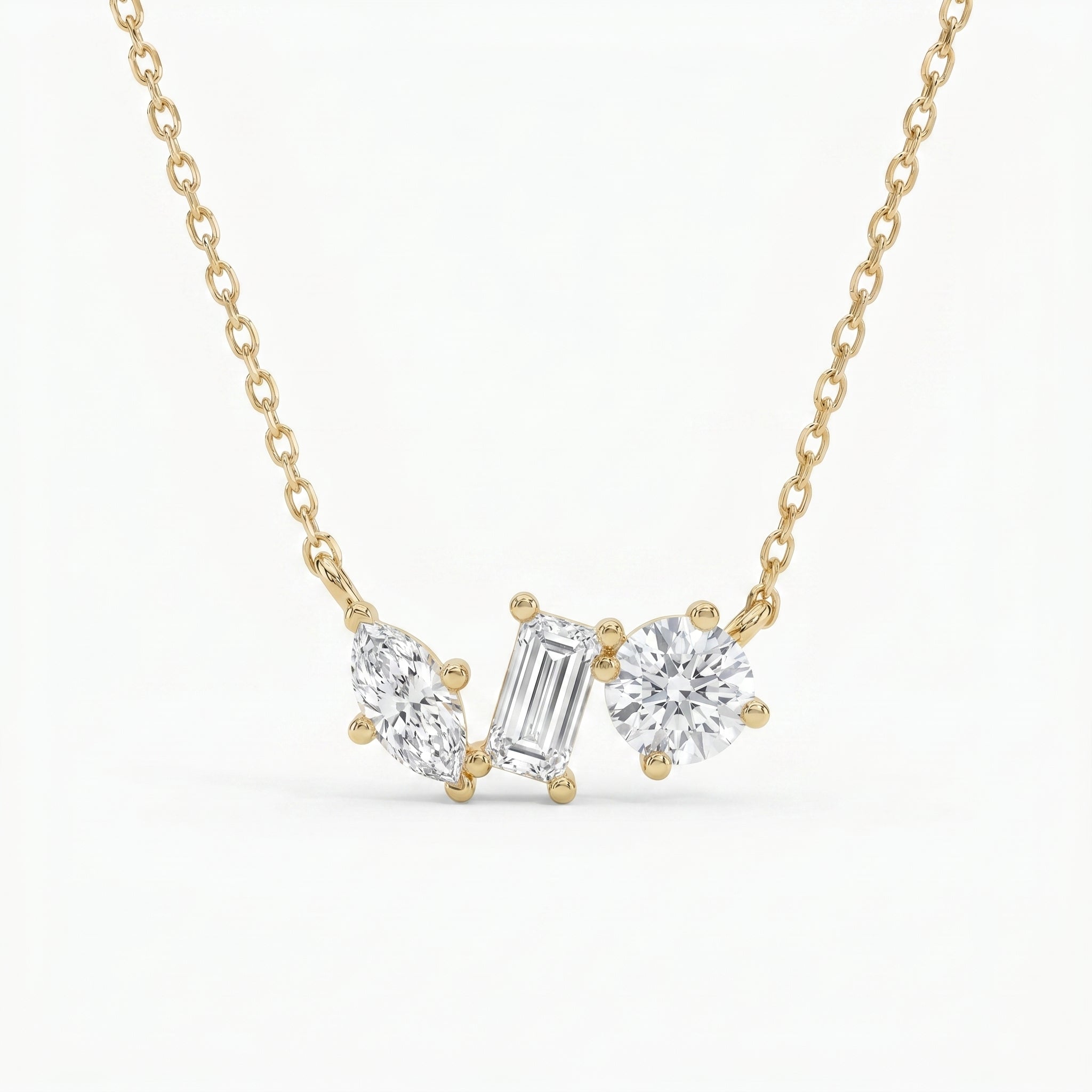 Elegant Three Stone Diamond Pendant Necklace