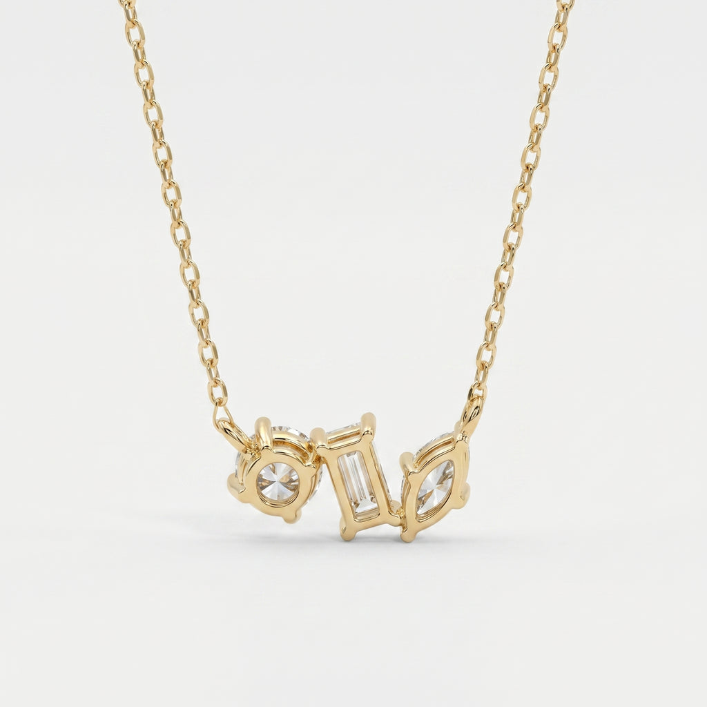 Elegant Three Stone Diamond Pendant Necklace