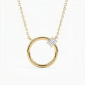 Emerald Cut Diamond Pendant Circle Design Necklace