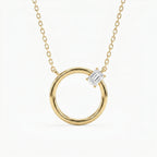 Emerald Cut Diamond Pendant Circle Design Necklace