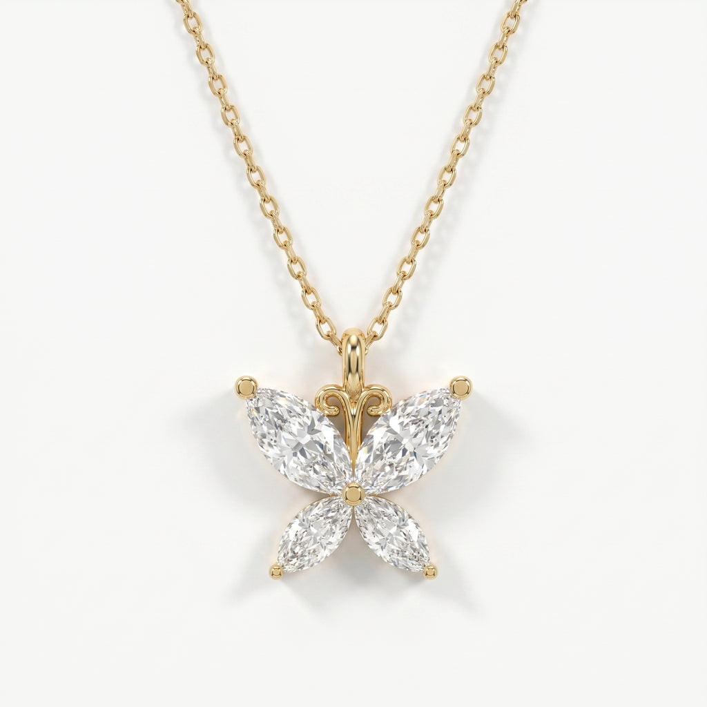Butterfly Marquise Cut  Diamond Pendant Necklace