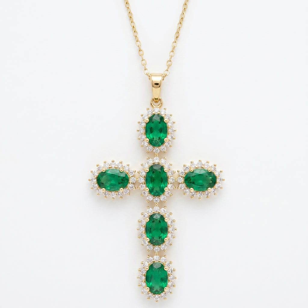 Simulated Gemstone Oval-Cut Cross Pendant With Round Topaz Accents