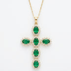 Simulated Gemstone Oval-Cut Cross Pendant With Round Topaz Accents