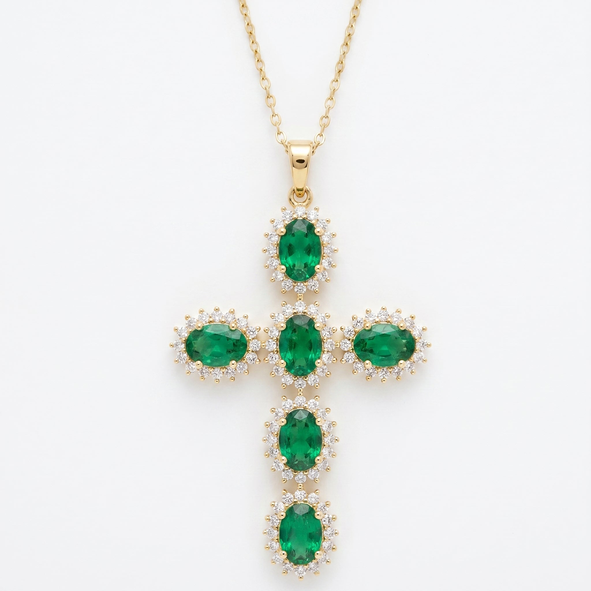 Simulated Gemstone Oval-Cut Cross Pendant With Round Topaz Accents