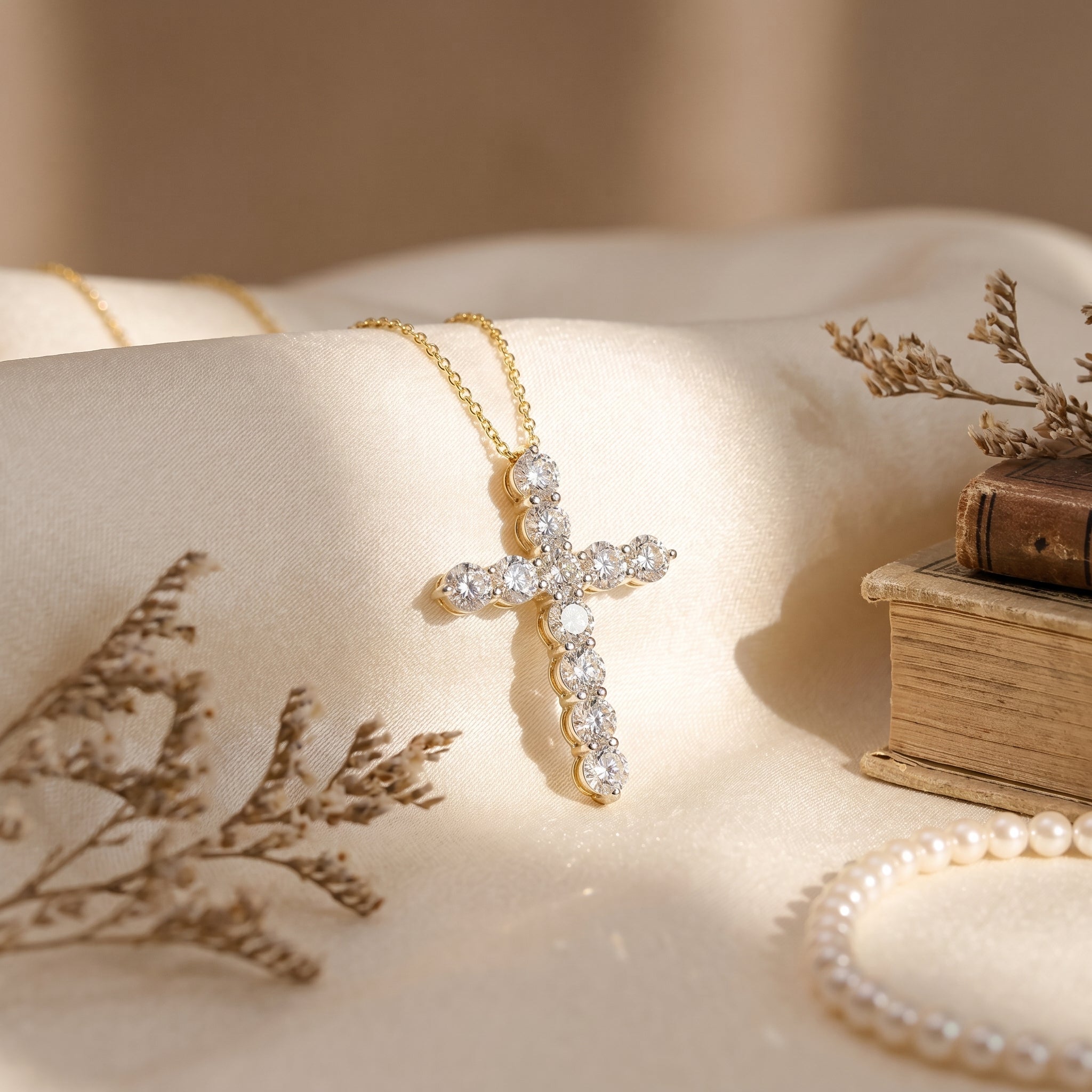 Round Diamond Cross Pendant Necklace