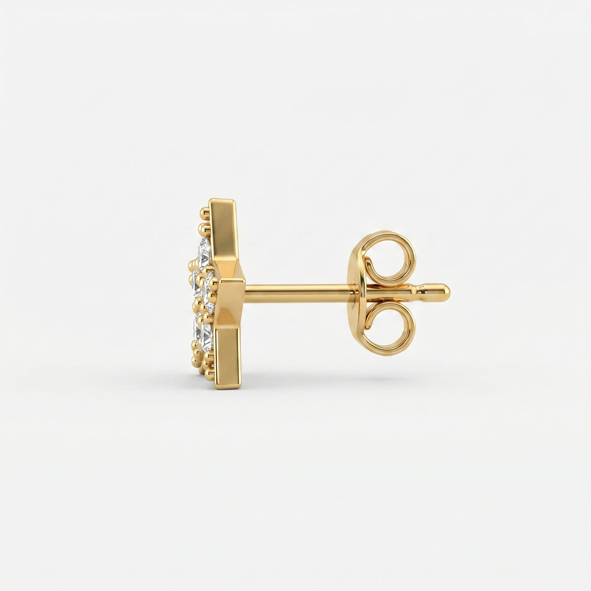 Flat lay of luxury star-shaped diamond stud earrings on clean white background with elegant minimalist styling