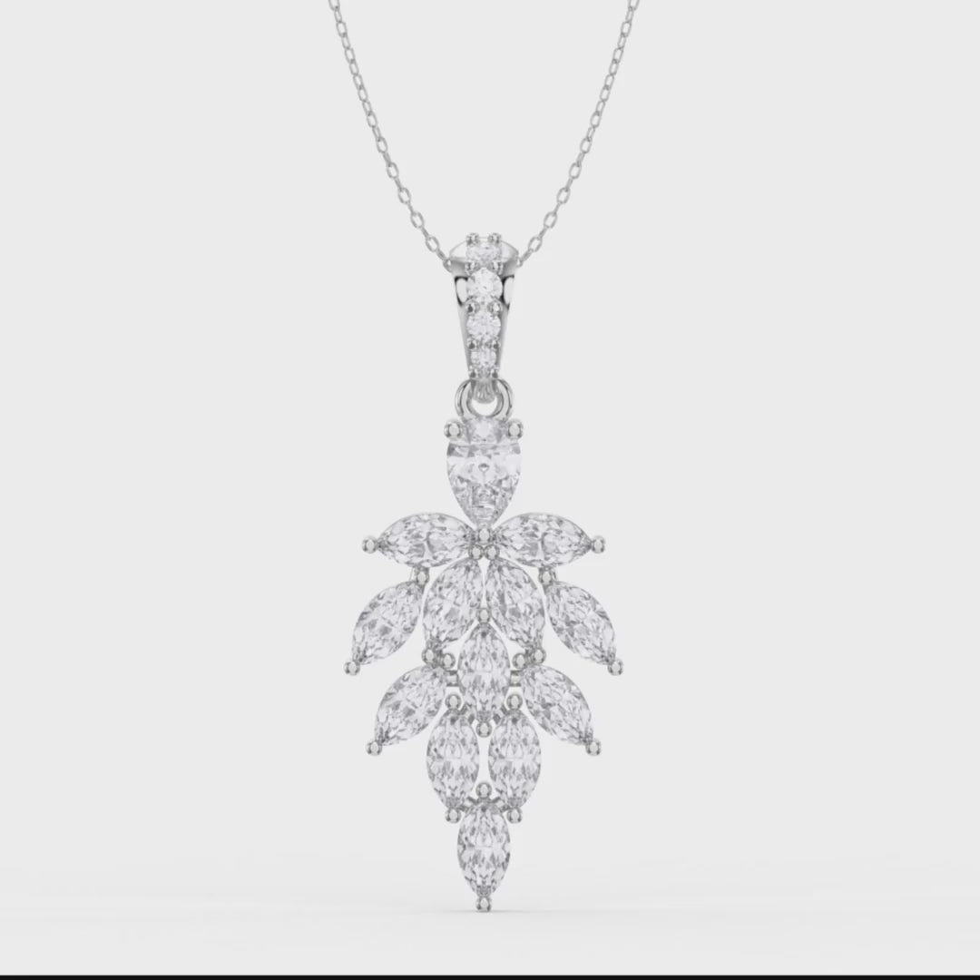 Marquise & Pear Cut Diamond Floral Pendant Necklace