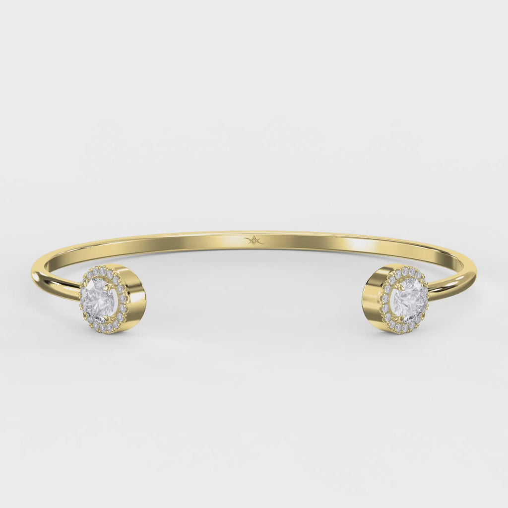 Elegant Open Cuff Bracelet with Round Halo Diamond