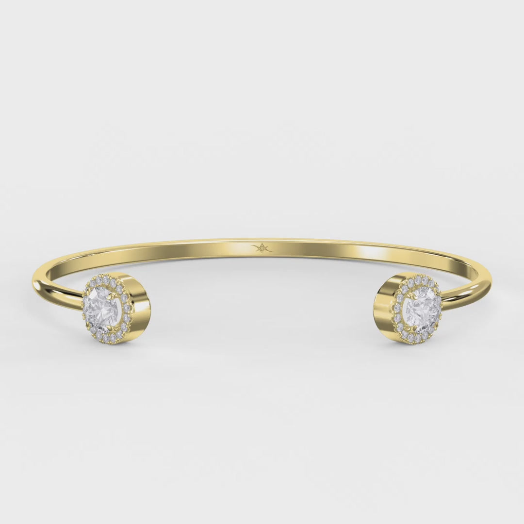Elegant Open Cuff Bracelet with Round Halo Diamond