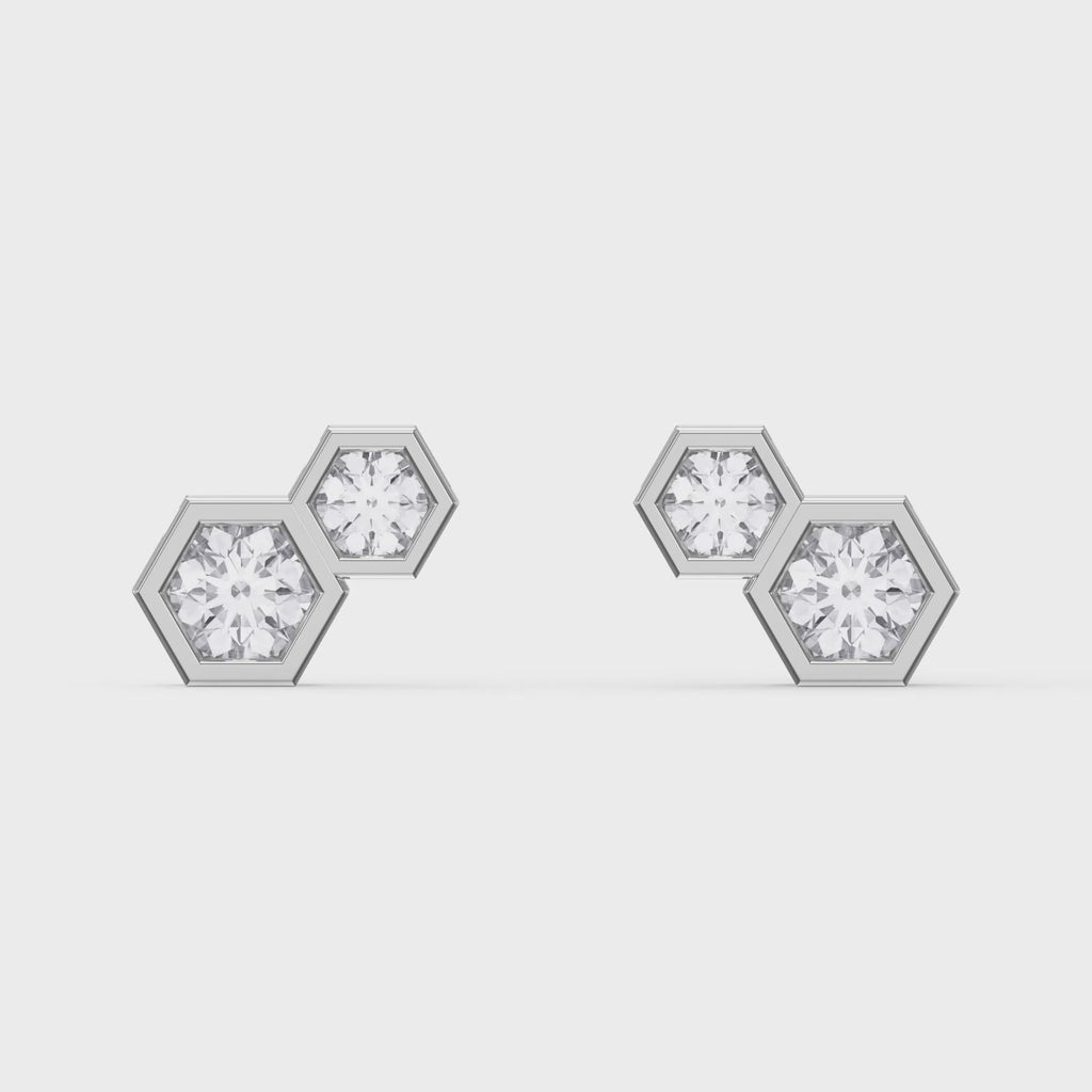 Honeycomb Hex Diamond Earring Stud