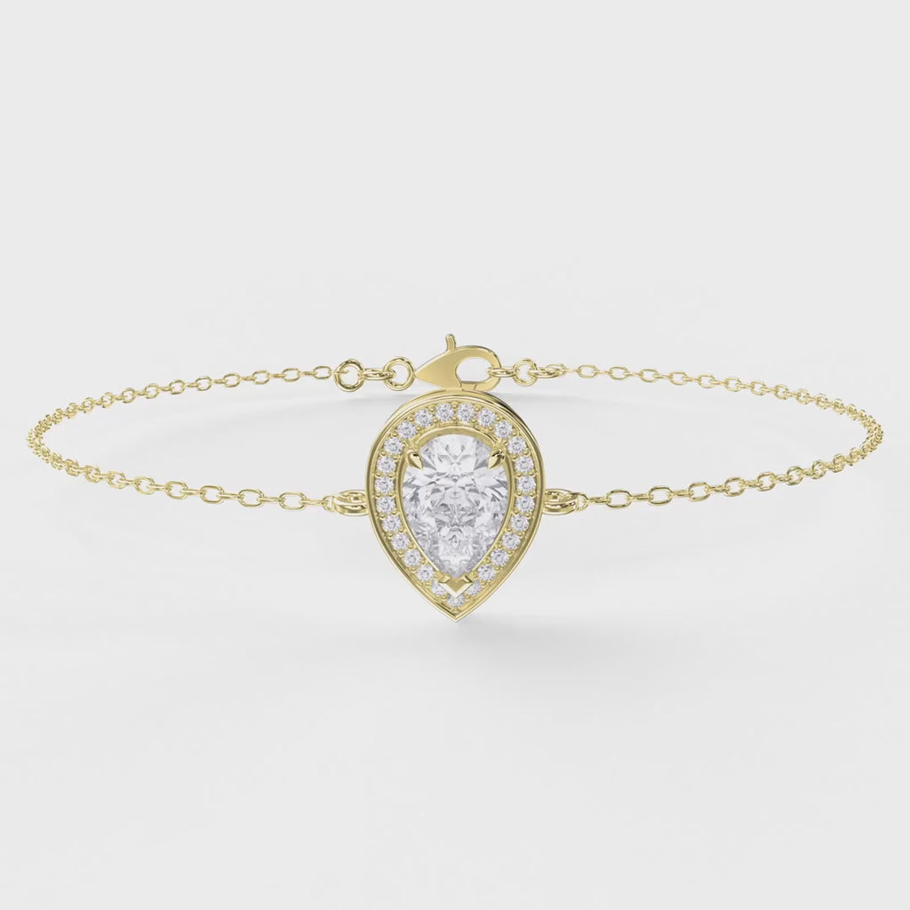 Pear Shape Diamond Halo Teardrop Design Chain Bracelet