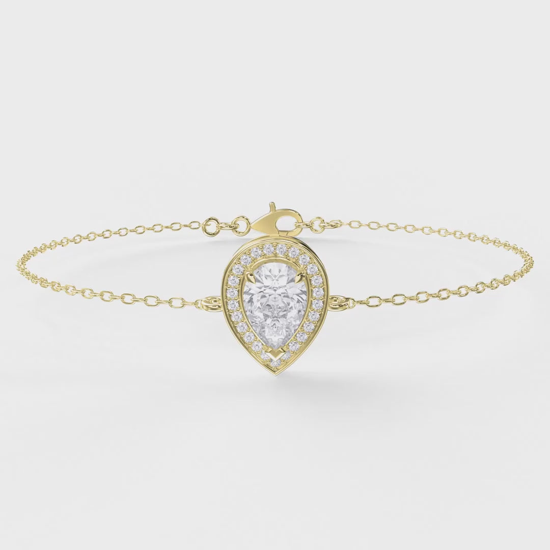 Pear Shape Diamond Halo Teardrop Design Chain Bracelet