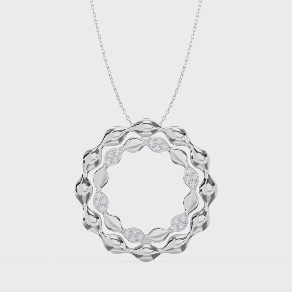 Elegant Diamond Wave Circle Pendant Necklace