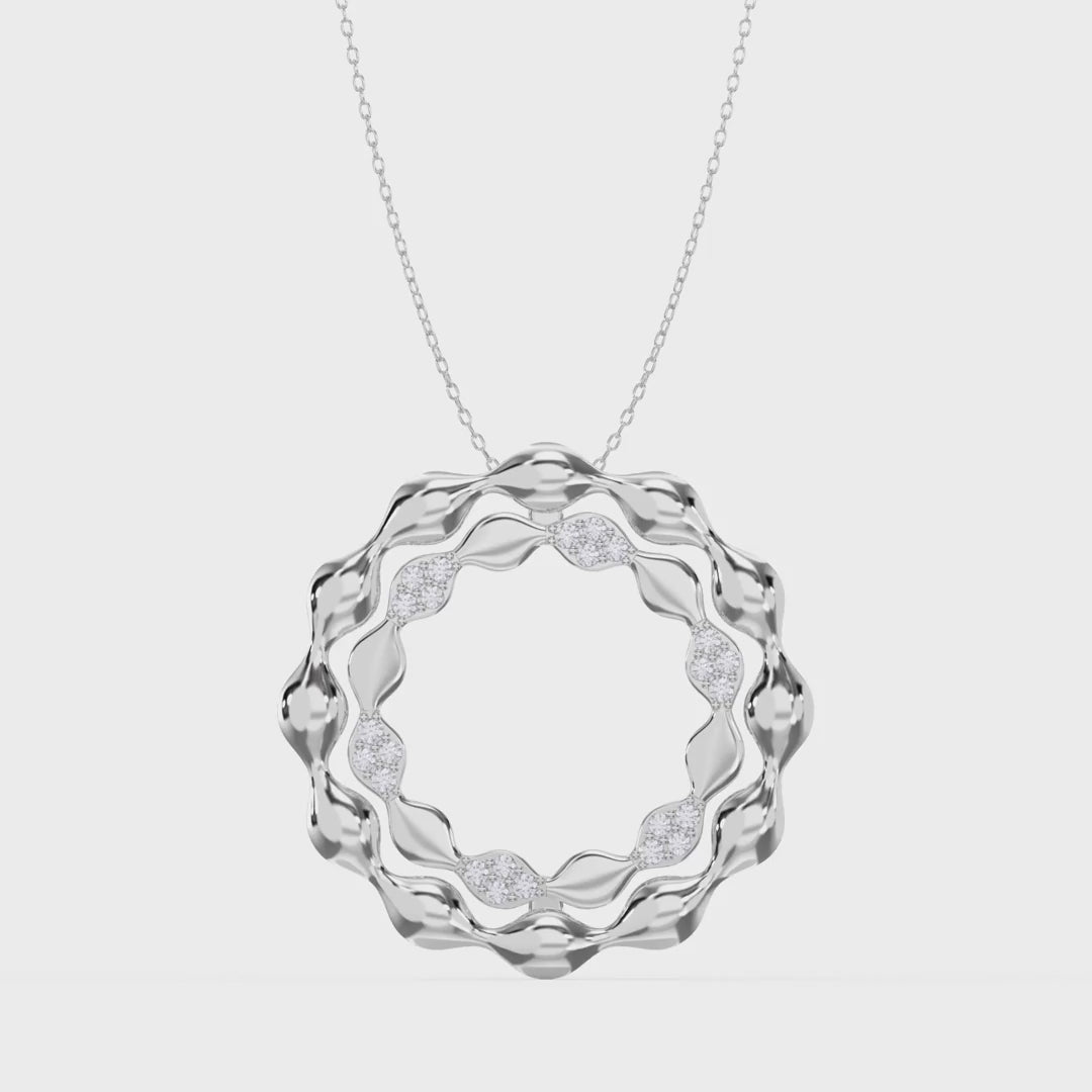 Elegant Diamond Wave Circle Pendant Necklace