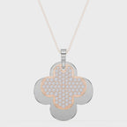 Elegant Pave Two-Tone Clover Diamond Pendant Necklace