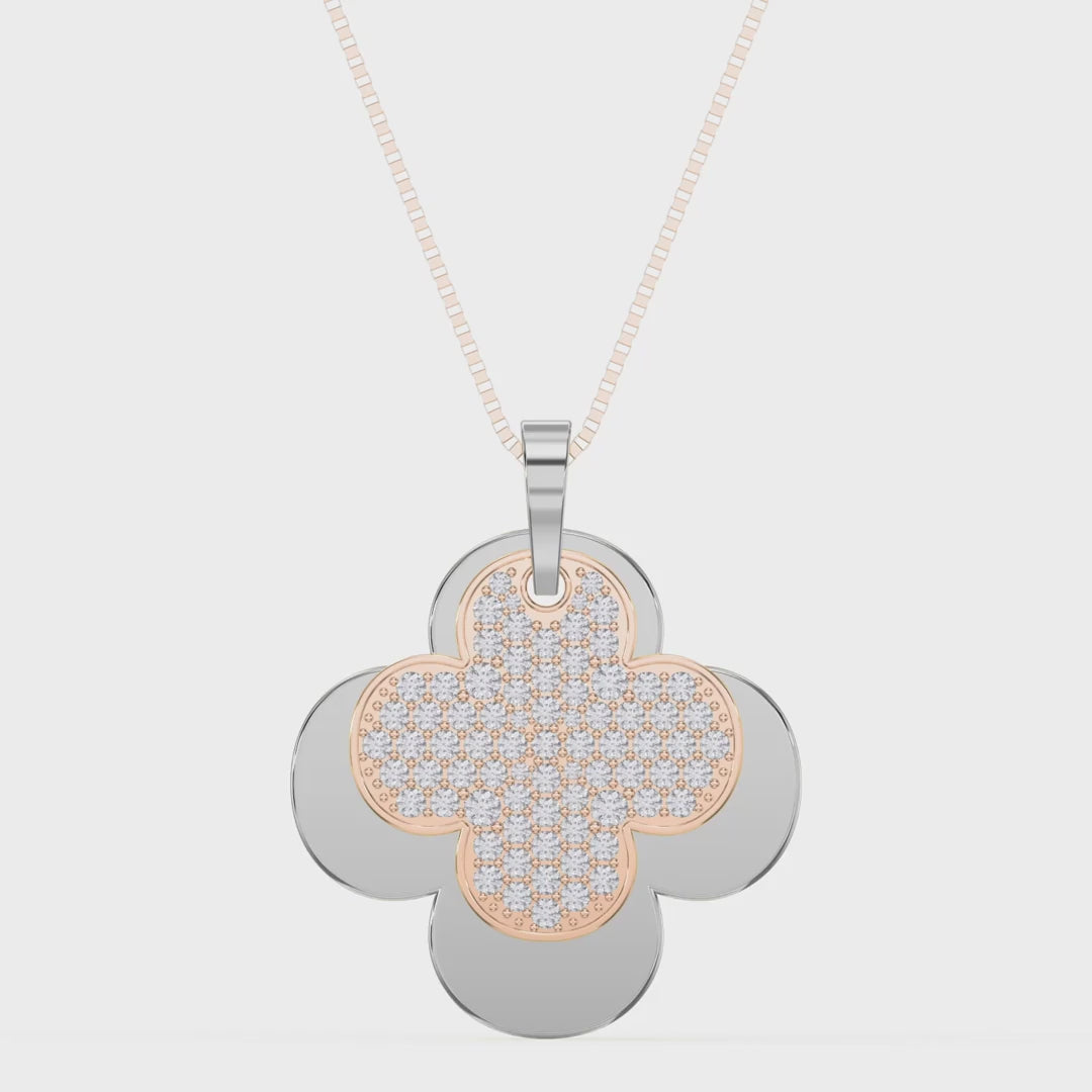 Elegant Pave Two-Tone Clover Diamond Pendant Necklace
