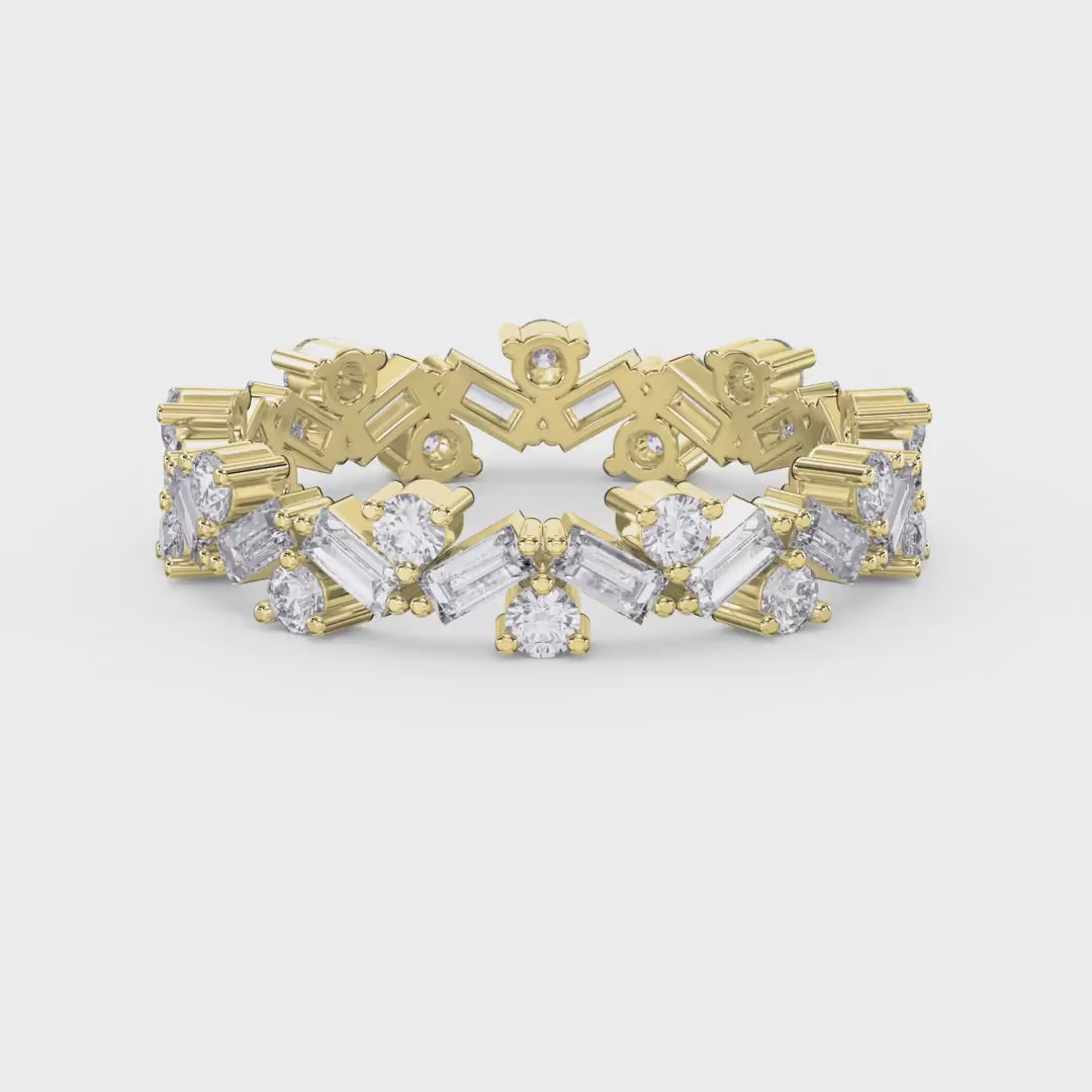 Alternating Baguette & Round Diamond Design Ring