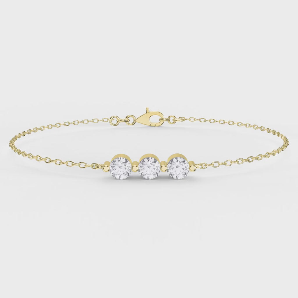 Trinity Bezel Set Round Diamond Chain Bracelet