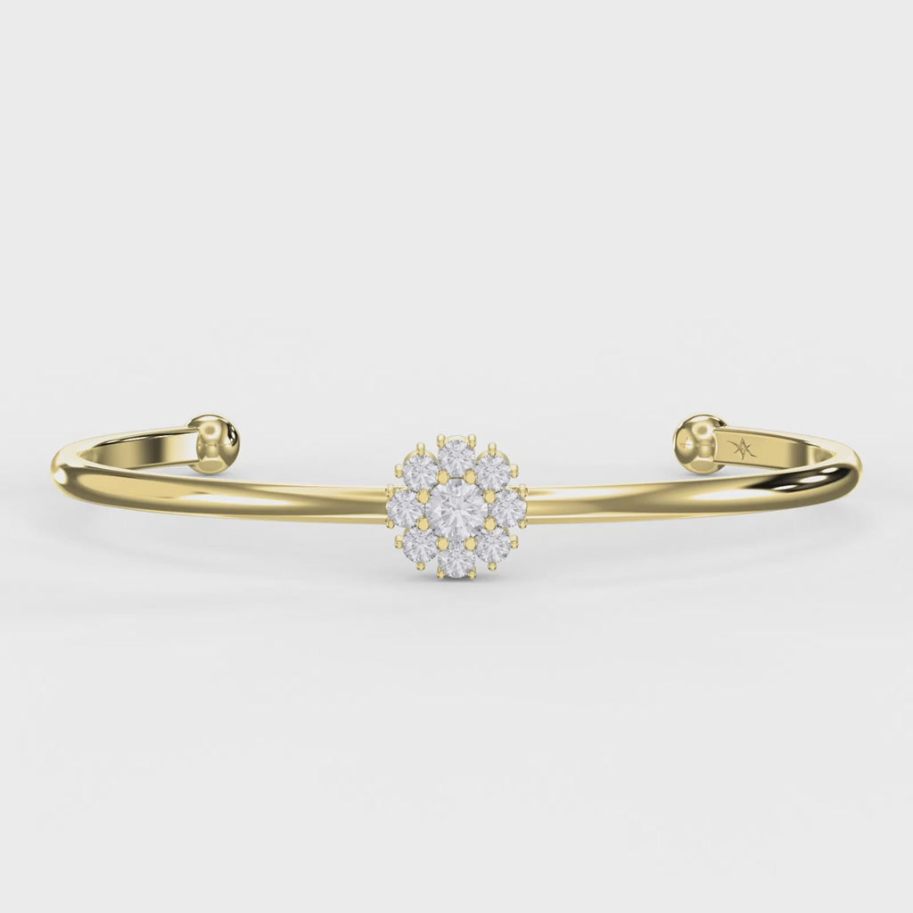 Floral Diamond Cluster Open Cuff Bracelet