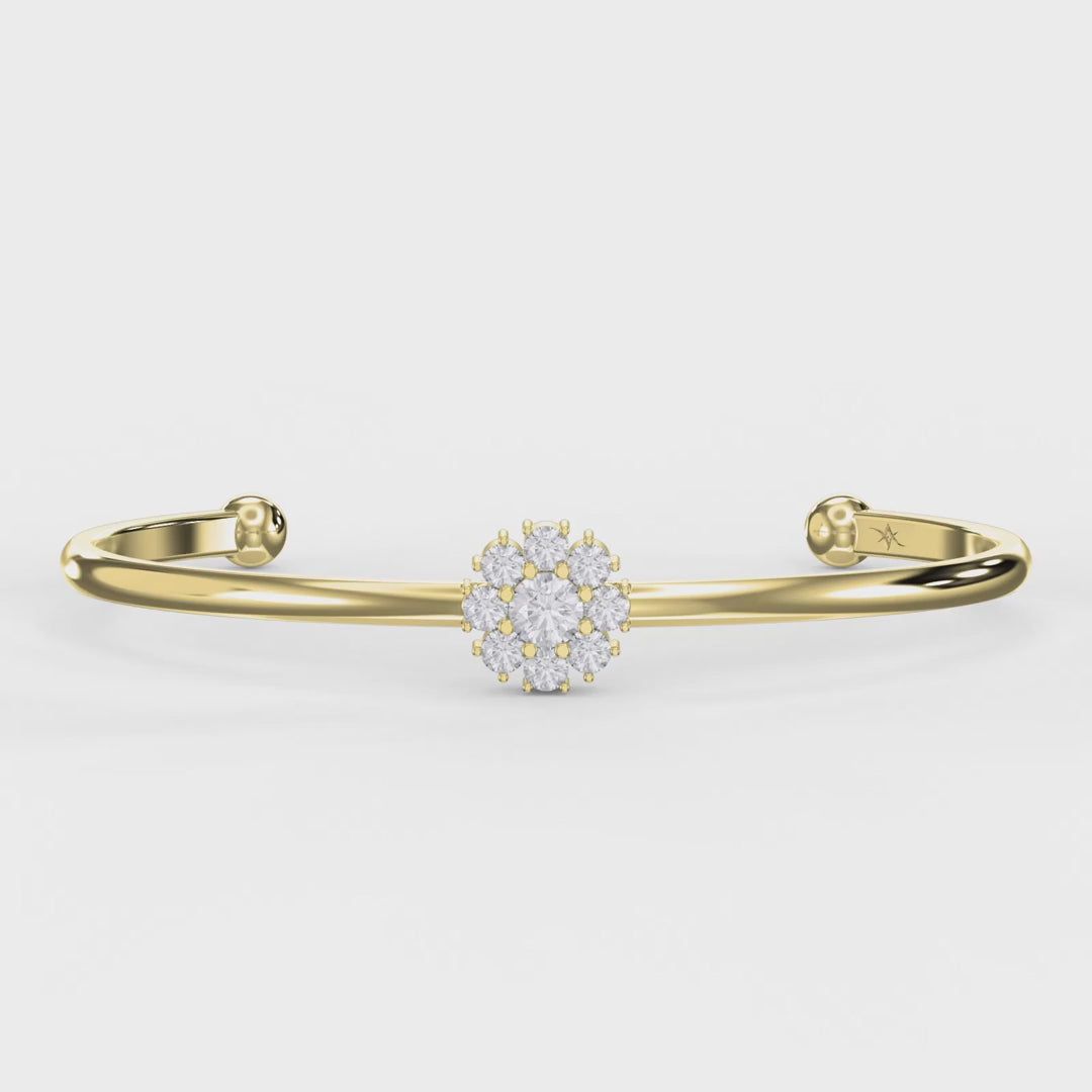 Floral Diamond Cluster Open Cuff Bracelet