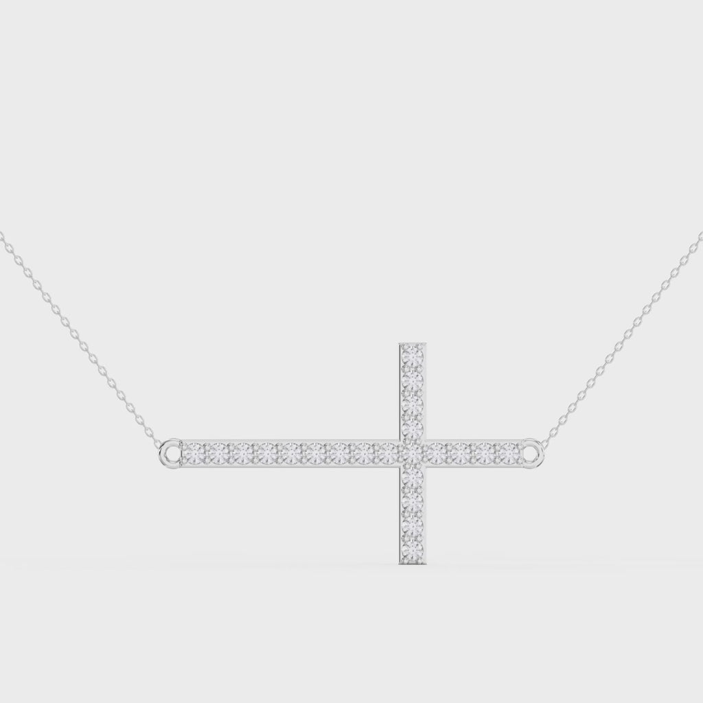 Side Way Cross Round Diamond Necklace