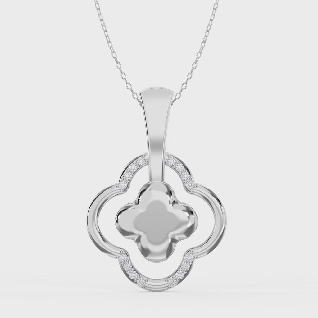 Round Diamond Elegant Clover Bloom Pendant Necklace