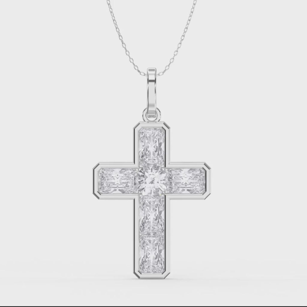 Radiant Cut Diamond Religious Design Cross Pendant