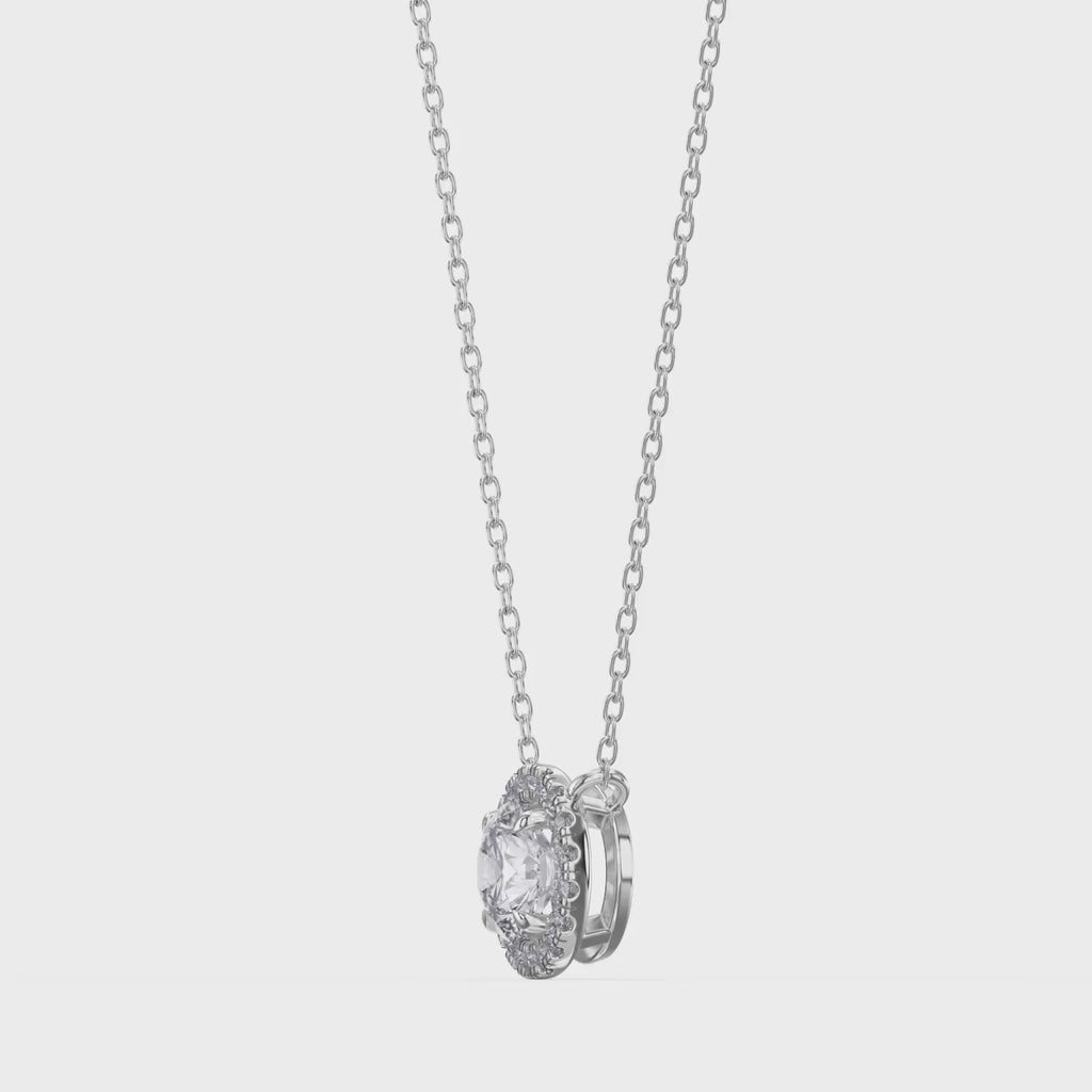 Round Shape Diamond and Side Stone Halo Design Necklace