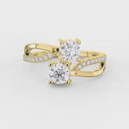 Elegant Two-Stone Diamond Split Shank Double Round Cut Ring with Pavé Band