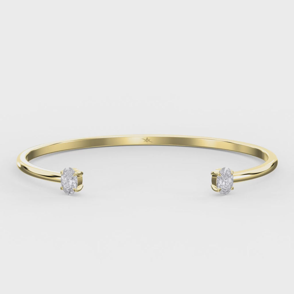  Minimalist Open Cuff Bracelet with Solitaire Oval Diamond
