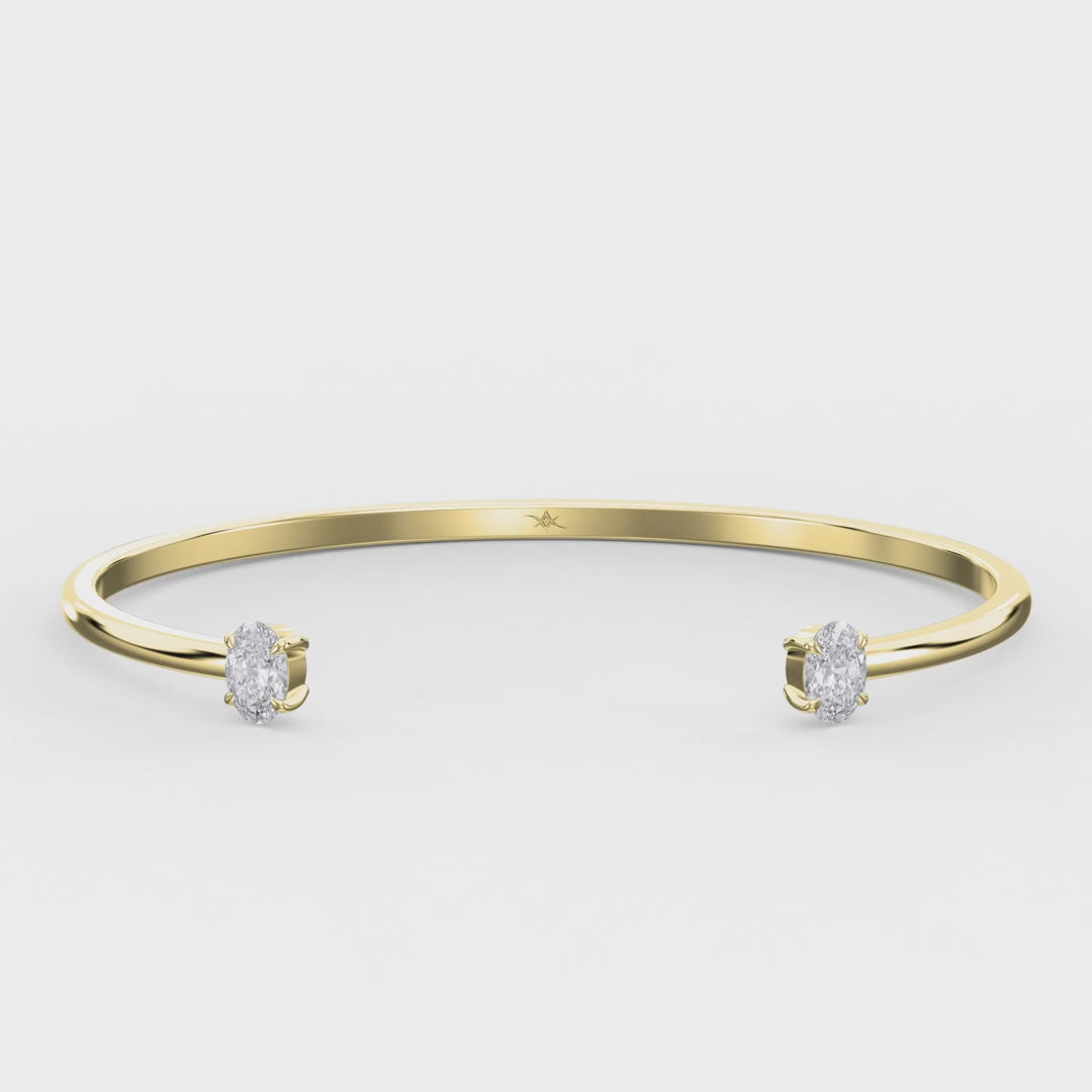  Minimalist Open Cuff Bracelet with Solitaire Oval Diamond
