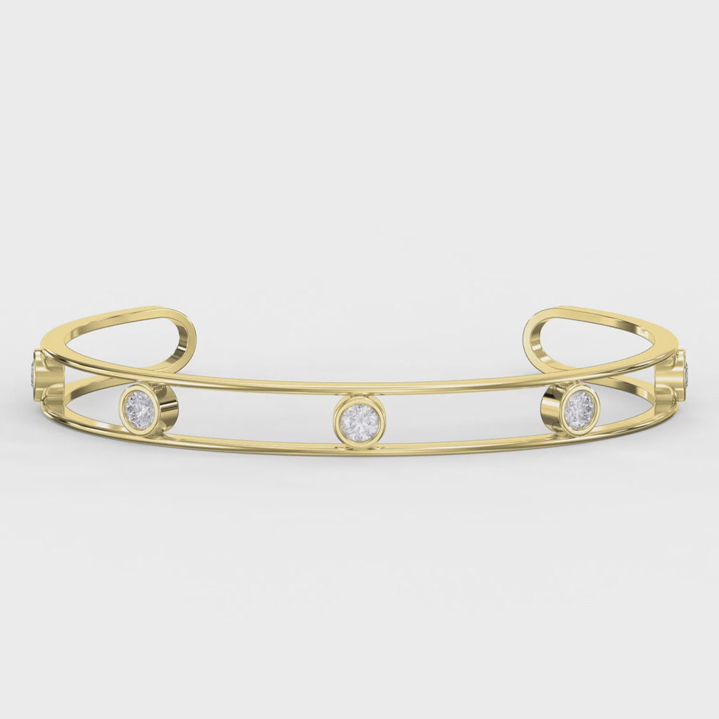 Minimalist Cuff Bracelet with Bezel Set Round Diamond