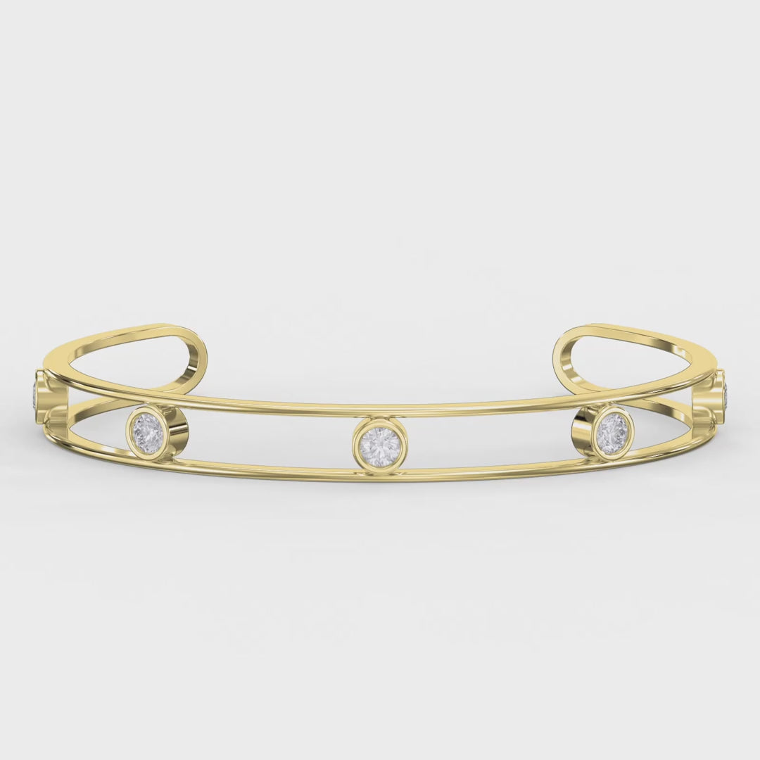 Minimalist Cuff Bracelet with Bezel Set Round Diamond