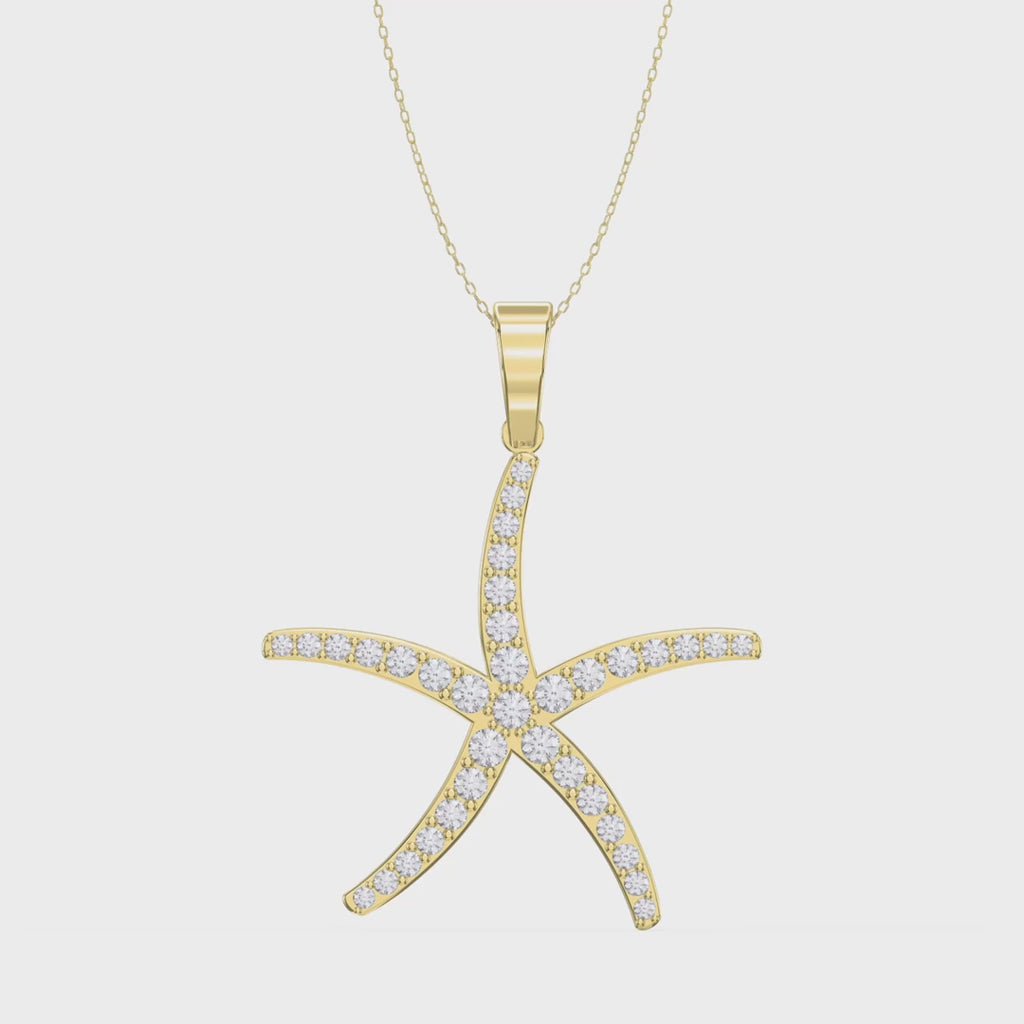 Round Diamond Starfish Embrace Pendant Necklace