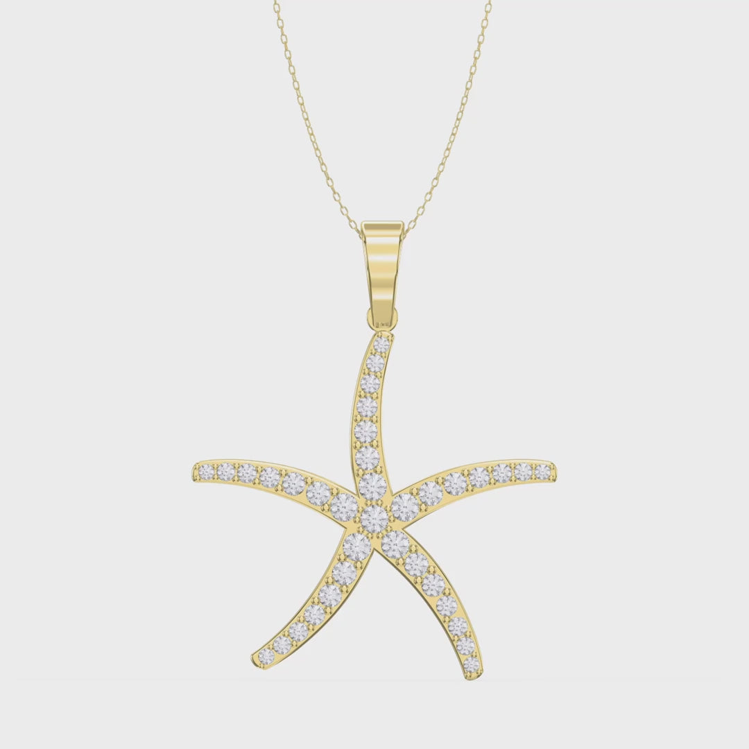 Round Diamond Starfish Embrace Pendant Necklace