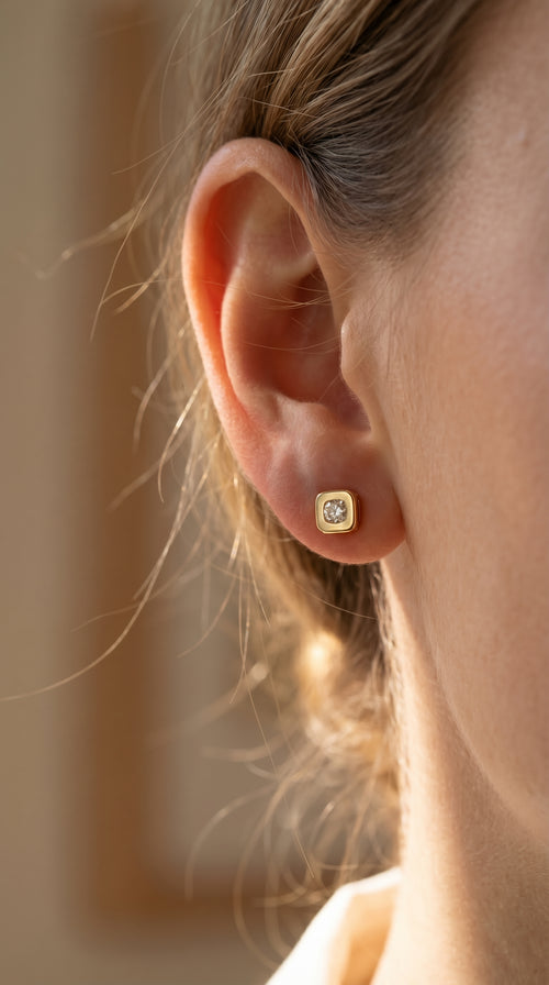 Bezel Set Diamond Earring Stud