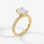 Cushion Cut Diamond Pave Side Stone Engagement Ring
