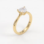 45-degree view of a yellow gold triangle cut diamond engagement ring featuring a sleek minimalist solitaire design.