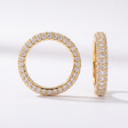 Side profile of a yellow gold diamond eternity band highlighting the three-row pavé setting and premium polished finish.